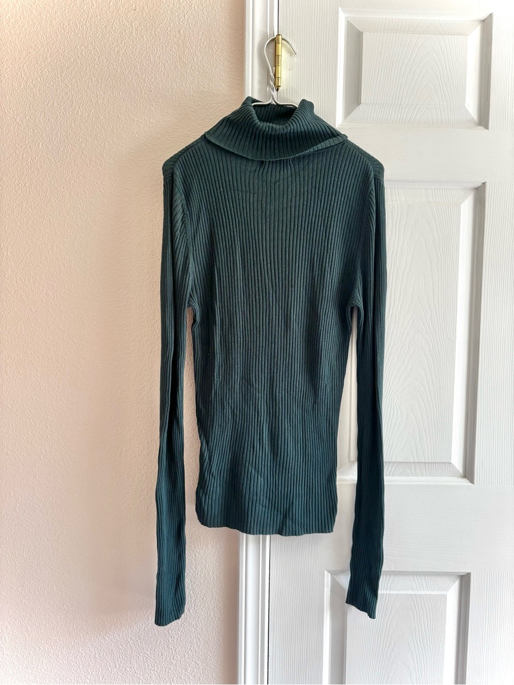 TOPSHOP Emerald Green Ribbed Turtleneck Long Sleeve Womens Stretch Top M